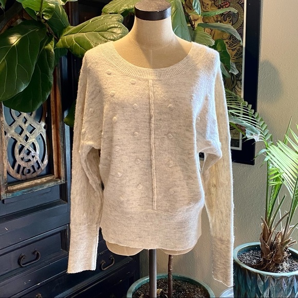 William Rast Oatmeal Nubby Swiss Dot Back V-Neck Alpaca Sweater - Picture 1 of 13